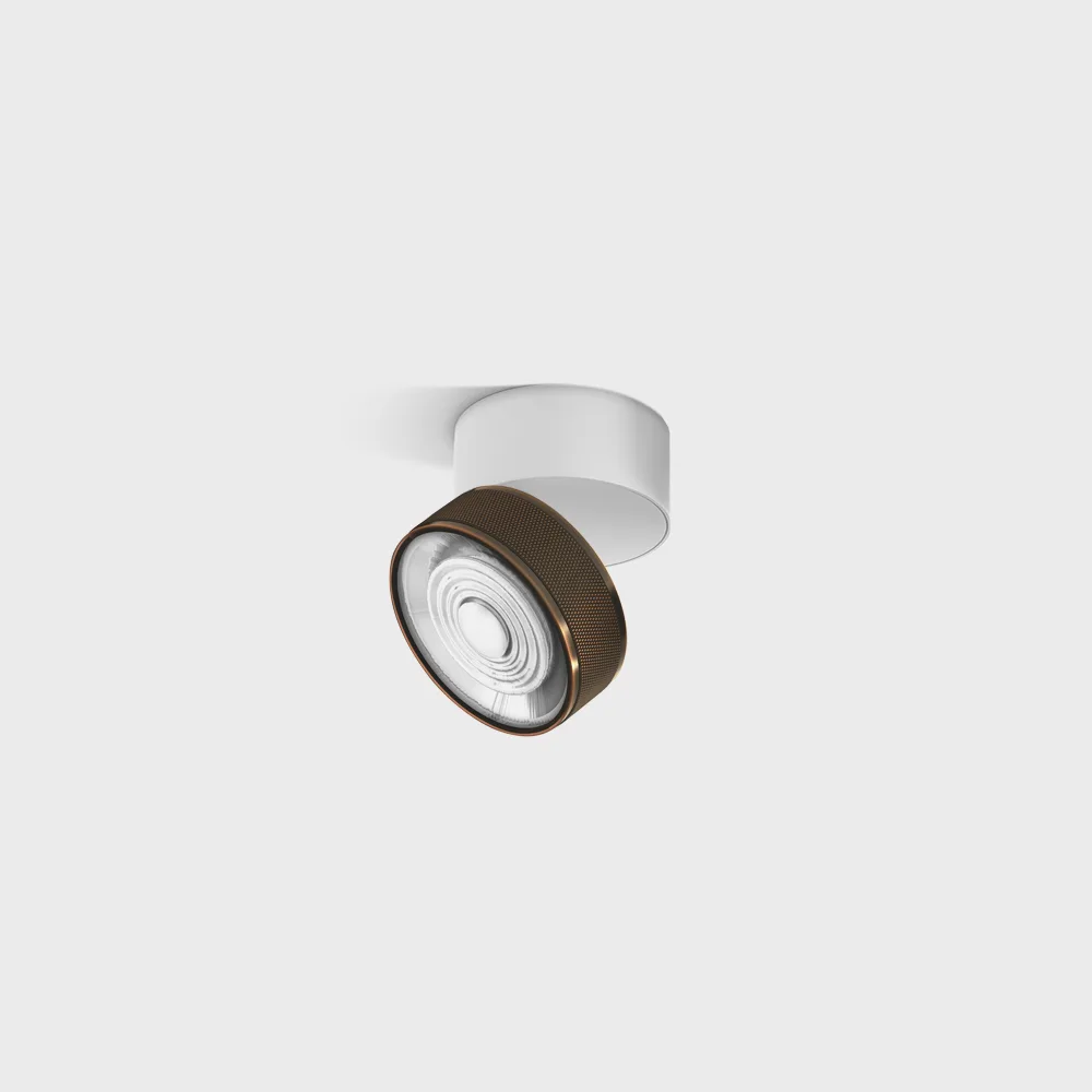 02.7526.7.930.WH_CPG_1 Adjustable surface-mounted ceiling luminaire SOL SURF MINI, D75mm, H70mm, LED 7W, 624Lm, 3000K, 45°, CRI>90, 350mA, 220V-240V, IP20, white/copper color - imagine 1