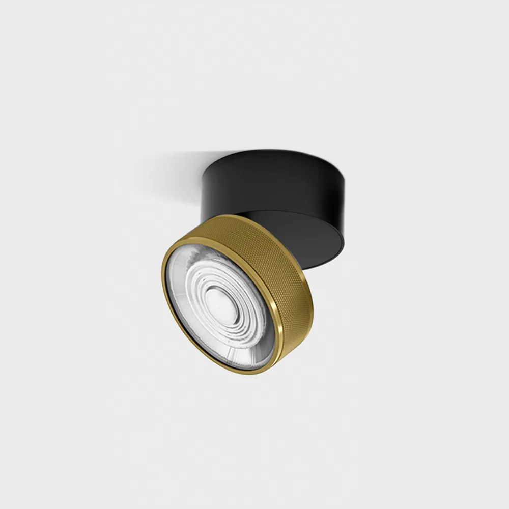 02.9533.14.930.BK_BRG_1 Adjustable surface-mounted ceiling luminaire SOL SURF, D95mm, H78mm, LED 14W, 1446Lm, 3000K, 38°, CRI>90, 350mA, 220V-240V, IP20, black/brass color — изображение 1