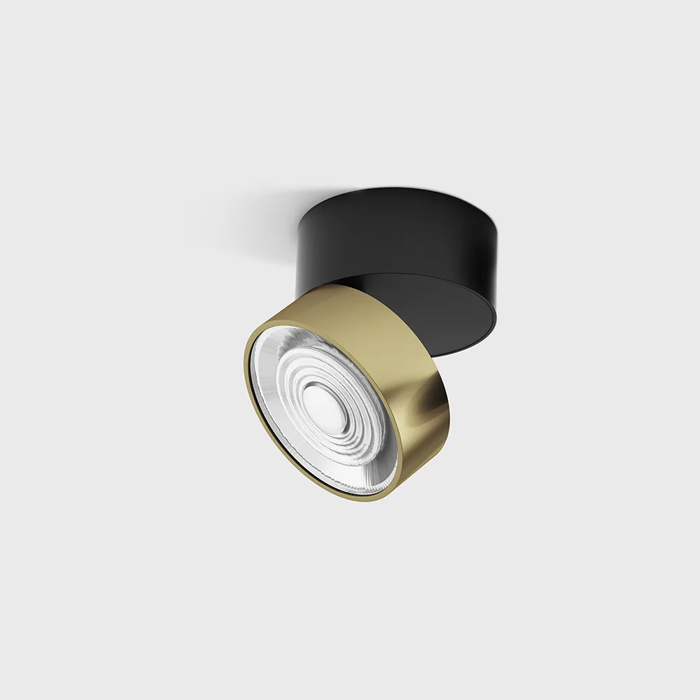02.9533.14.930.BK_BR_1 Adjustable surface-mounted ceiling luminaire SOL SURF, D95mm, H78mm, LED 14W, 1446Lm, 3000K, 38°, CRI>90, 350mA, 220V-240V, IP20, black/brass color — изображение 1