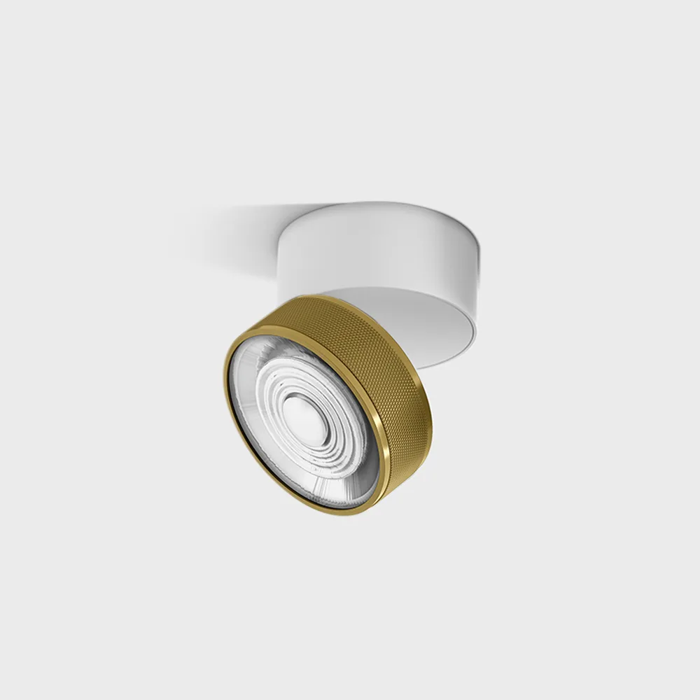 02.9533.14.940.WH_BRG_1 Adjustable surface-mounted ceiling luminaire SOL SURF, D95mm, H78mm, LED 14W, 1446Lm, 4000K, 38°, CRI>90, 350mA, 220V-240V, IP20, white/brass color — изображение 1