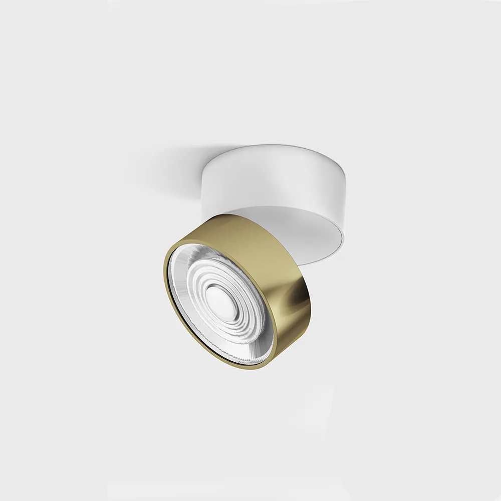 02.9533.14.940.WH_BR_1 Adjustable surface-mounted ceiling luminaire SOL SURF, D95mm, H78mm, LED 14W, 1446Lm, 4000K, 38°, CRI>90, 350mA, 220V-240V, IP20, white/brass color — изображение 1
