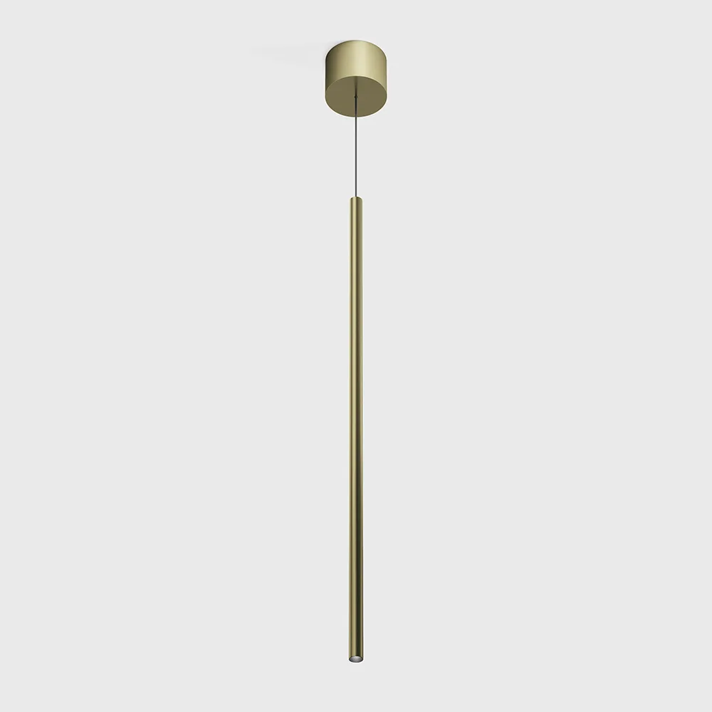 03.0160.2.930.BR_1 Pendant luminaire with surface-mounted base TUB XS P, D15mm, H600mm, CREE LED 2.4W, 3000K, 137Lm, 20°, CRI>90, driver 700mA included, IP20, brass color - imagine 1