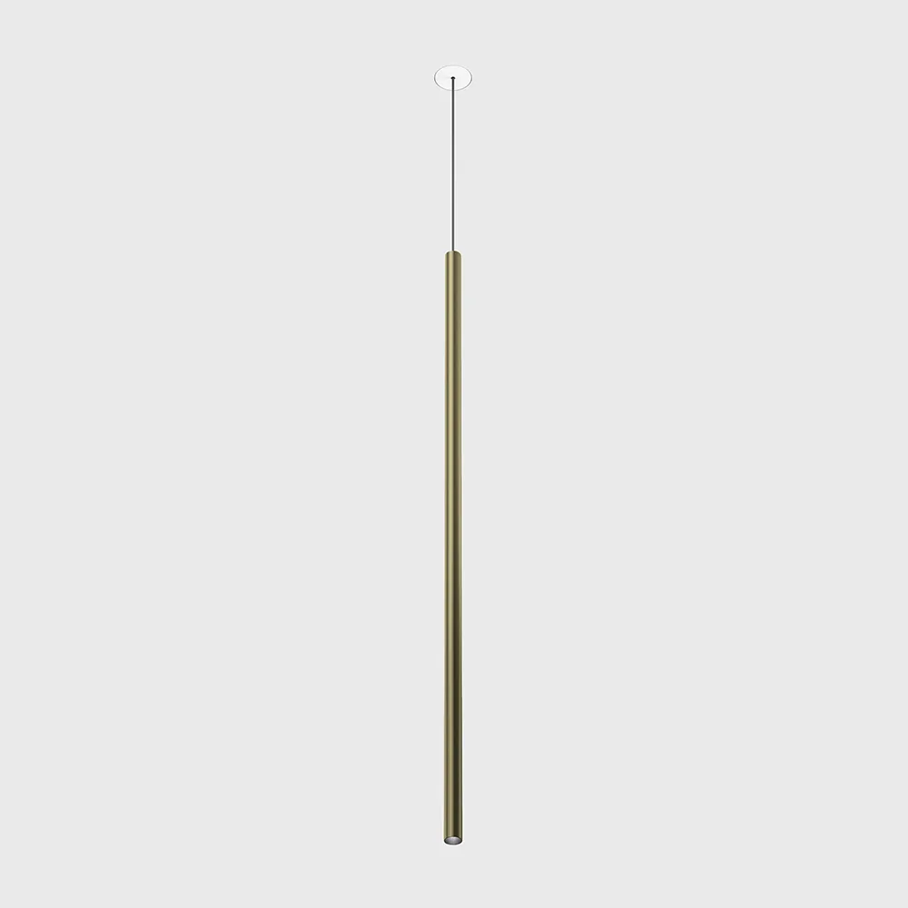 03.0161.2.930.BR_1 Pendant luminaire with recessed trimless base TUB XS P NANO, D15mm, H600mm, CREE LED 2.4W, 3000K, 137Lm, 20°, CRI>90, driver 700mA included, IP20, brass color - imagine 1