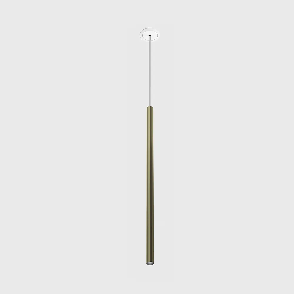 03.0162.2.930.BR_1 Pendant luminaire with recessed base with frame TUB XS P NANO, D15mm, H600mm, CREE LED 2.4W, 3000K, 137Lm, 20°, CRI>90, driver 700mA included, IP20, brass color - imagine 1