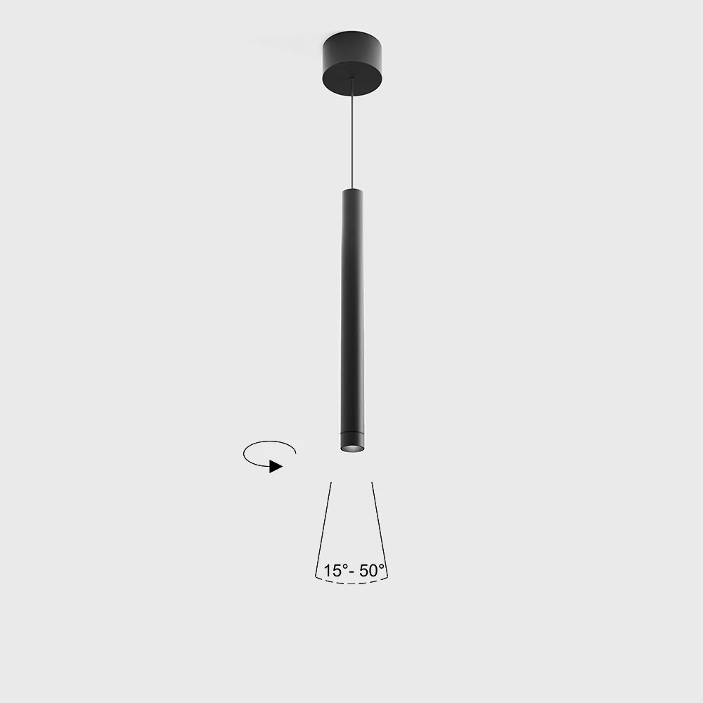 03.0309.6.940.BK_1 Pendant luminaire with surface-mounted base TUB S P 300 ZOOM, D30mm, H300mm, CREE LED 5.4W, 228-307Lm, 4000K, 15°-50°, CRI>90, driver 700mA included, IP20, black color - imagine 1