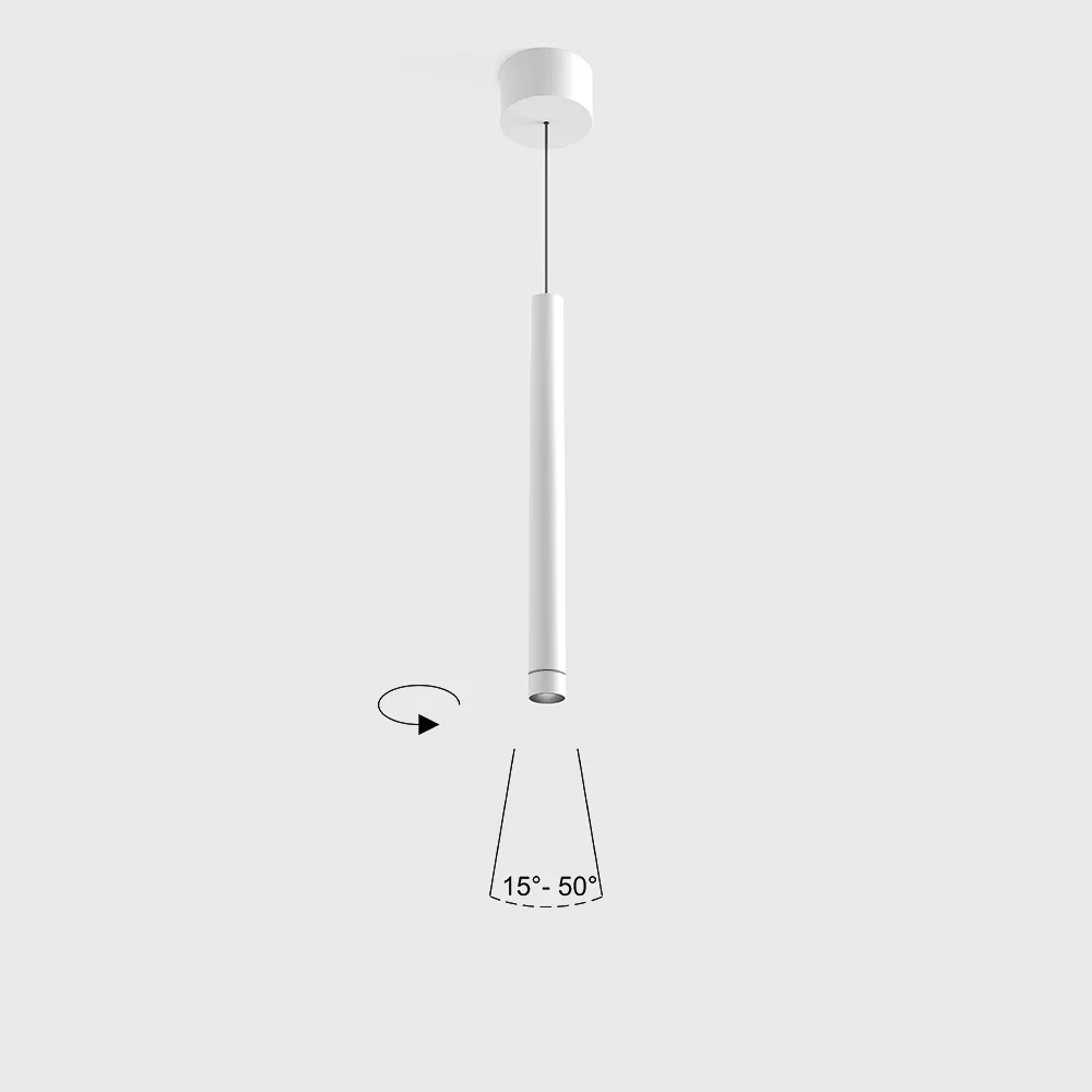 03.0309.6.940.WH_1 Pendant luminaire with surface-mounted base TUB S P 300 ZOOM, D30mm, H300mm, CREE LED 5.4W, 228-307Lm, 4000K, 15°-50°, CRI>90, driver 700mA included, IP20, white color - imagine 1