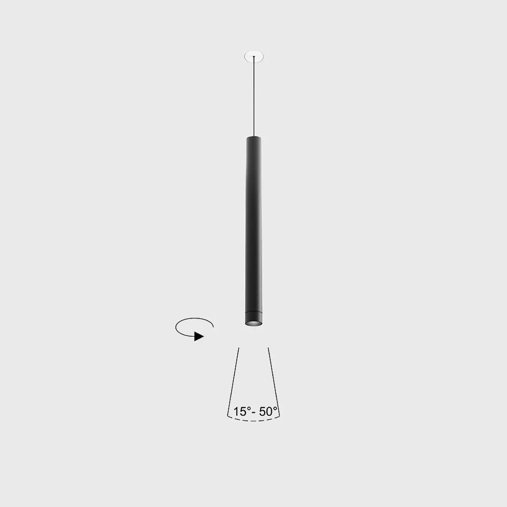 03.0319.6.930.BK_1 Pendant luminaire with recessed trimless base TUB S P 300 ZOOM NANO, D30mm, H300mm, CREE LED 5.4W, 228-307Lm, 3000K, 15°-50°, CRI>90, driver 700mA included, IP20, black color - imagine 1