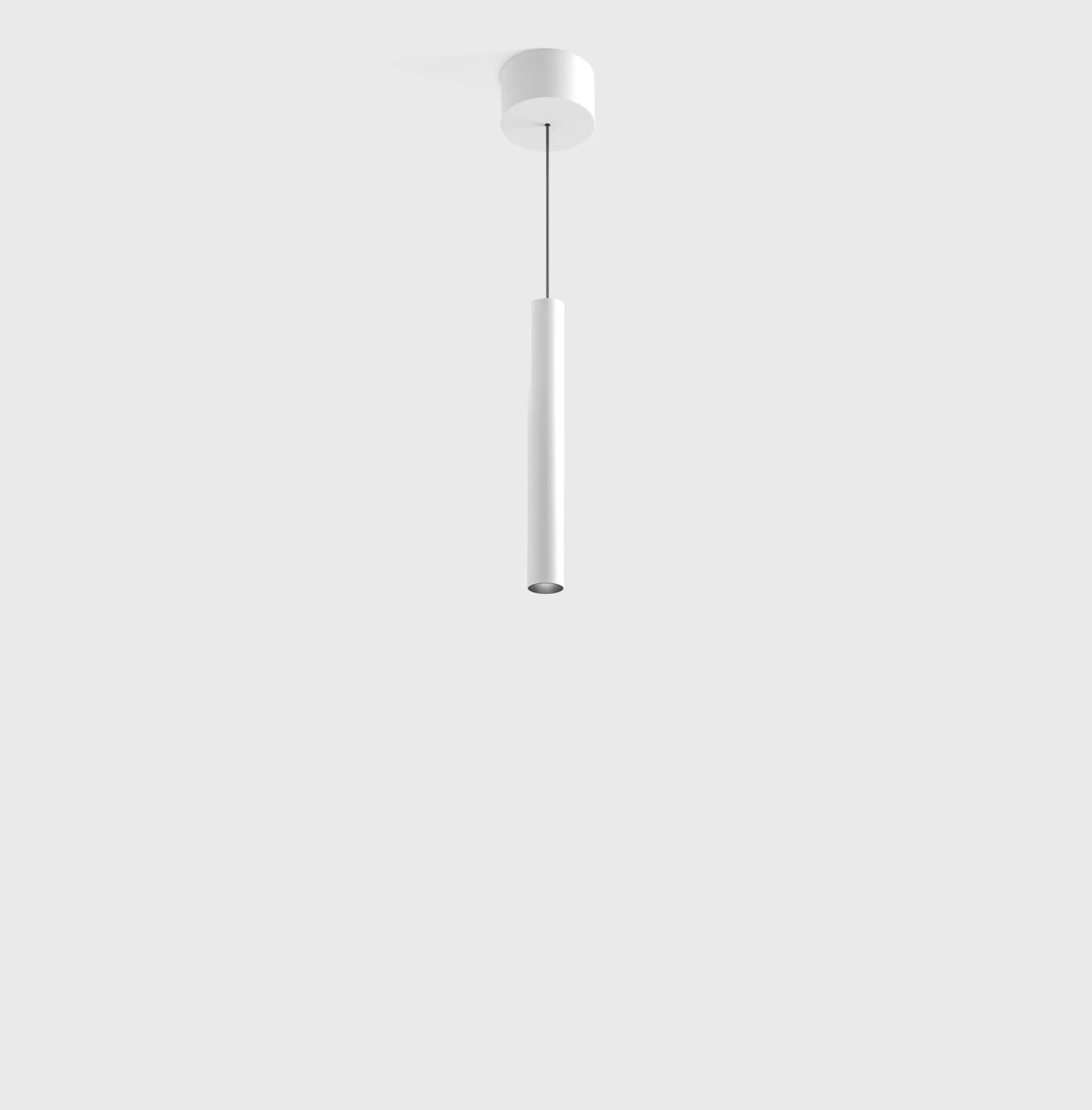 03.0320.8.930.WH_1 Pendant luminaire with surface-mounted base TUB S P 200, D30mm, H200mm, CREE LED 8W, 610Lm, 3000K, 50°, CRI>90, driver 700mA included, IP20, white color - imagine 1