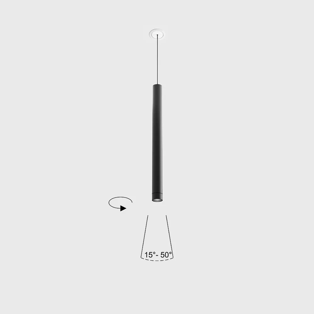 03.0329.6.930.BK_1 Pendant luminaire with recessed base with frame TUB S P 300 ZOOM NANO, D30mm, H300mm, CREE LED 5.4W, 228-307Lm, 3000K, 15°-50°, CRI>90, driver 700mA included, IP20, black color - imagine 1