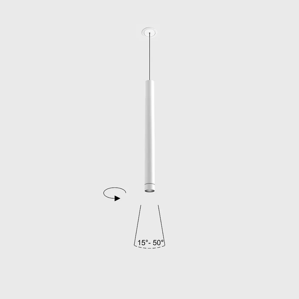 03.0329.6.930.WH_1 Pendant luminaire with recessed base with frame TUB S P 300 ZOOM NANO, D30mm, H300mm, CREE LED 5.4W, 228-307Lm, 3000K, 15°-50°, CRI>90, driver 700mA included, IP20, white color - imagine 1