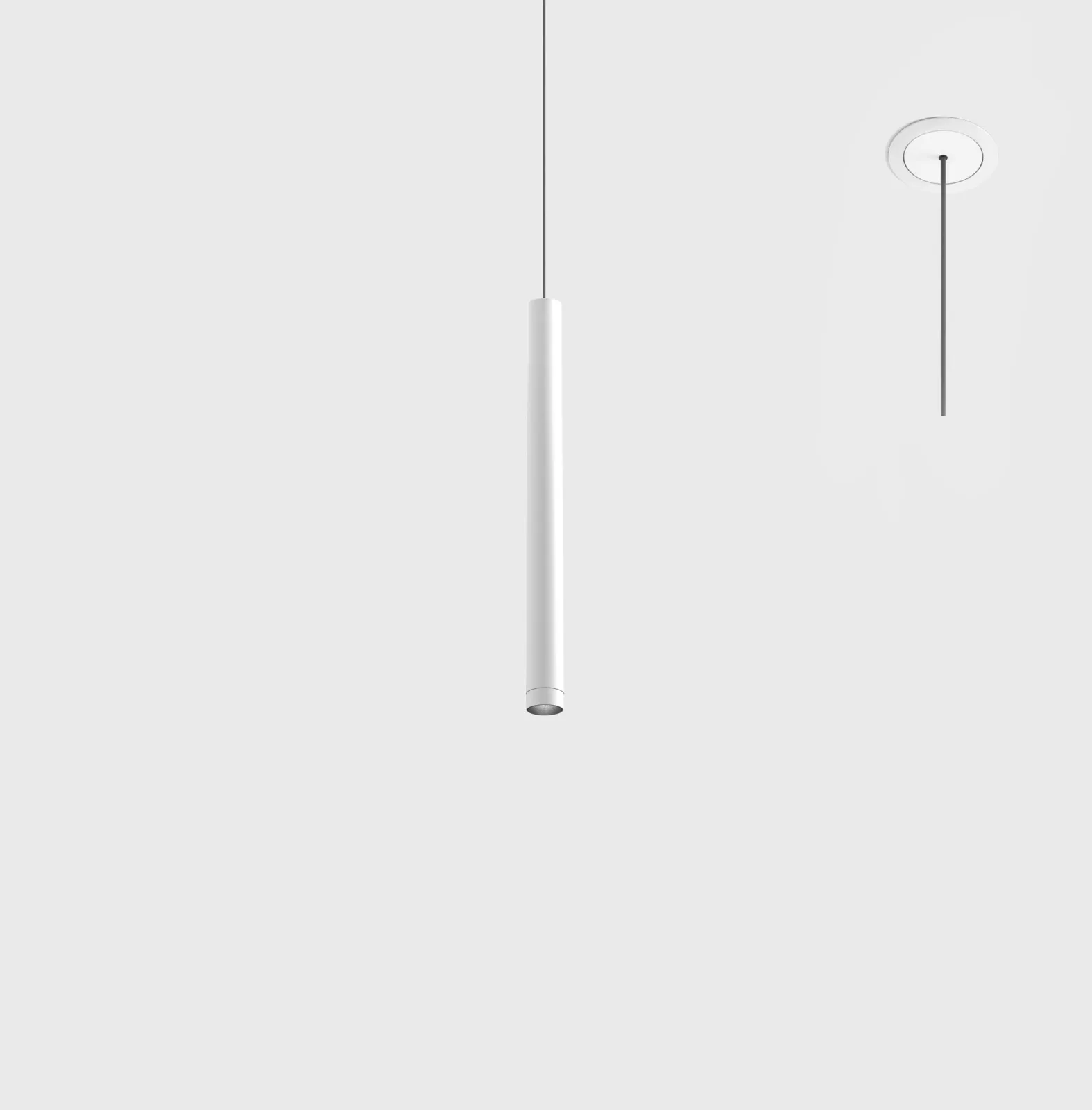03.0329.6.940.WH_1 Pendant luminaire with recessed base with frame TUB S P 300 ZOOM NANO, D30mm, H300mm, CREE LED 5.4W, 228-307Lm, 4000K, 15°-50°, CRI>90, driver 700mA included, IP20, white color - imagine 1