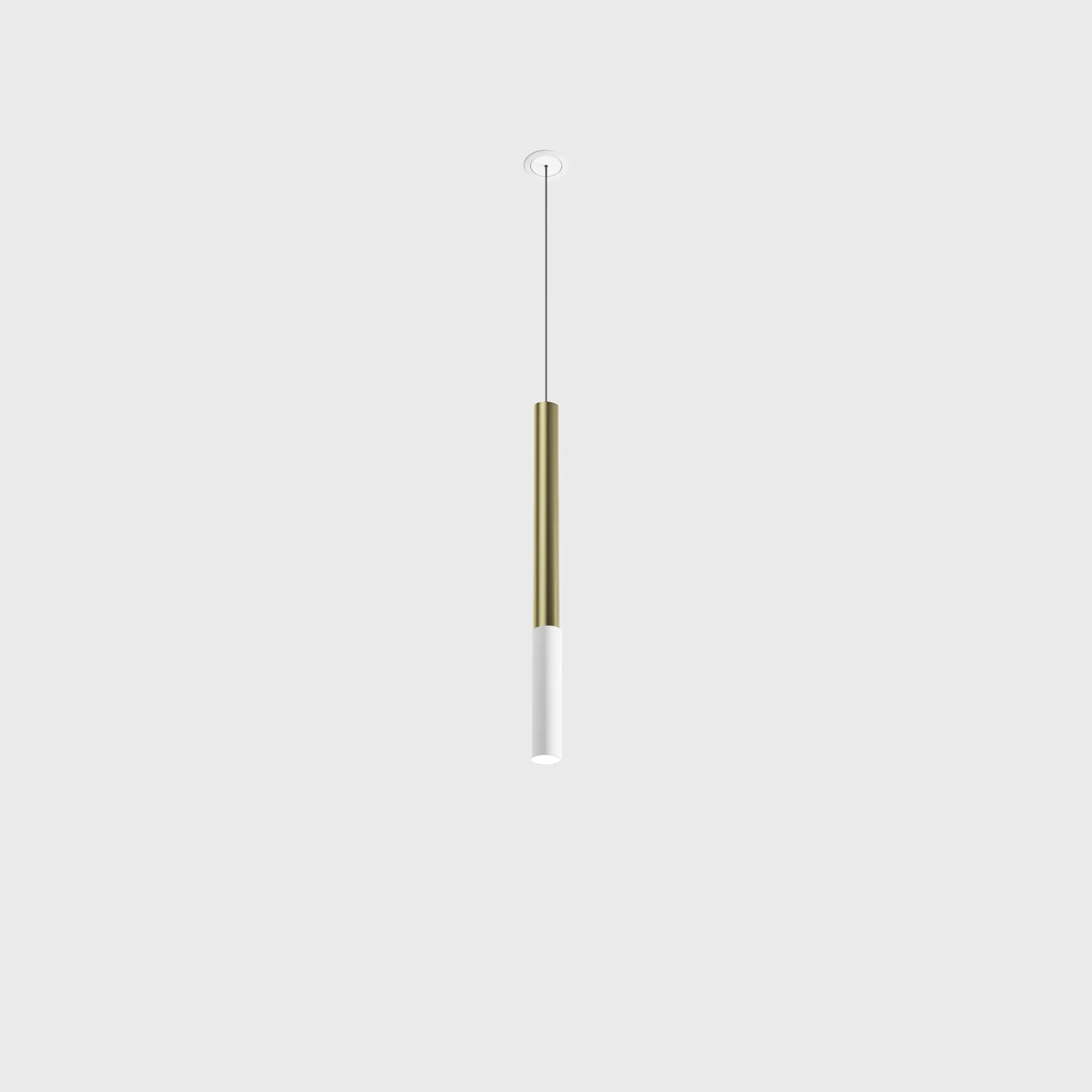 03.0342.7.930.BR_1 Pendant luminaire with recessed base with frame MATCH S P 450 NANO, D25mm, H450mm, CREE LED 7W, 415Lm, 3000K, 113°, CRI>90, driver 700mA included, IP20, mat white, brass color - imagine 1