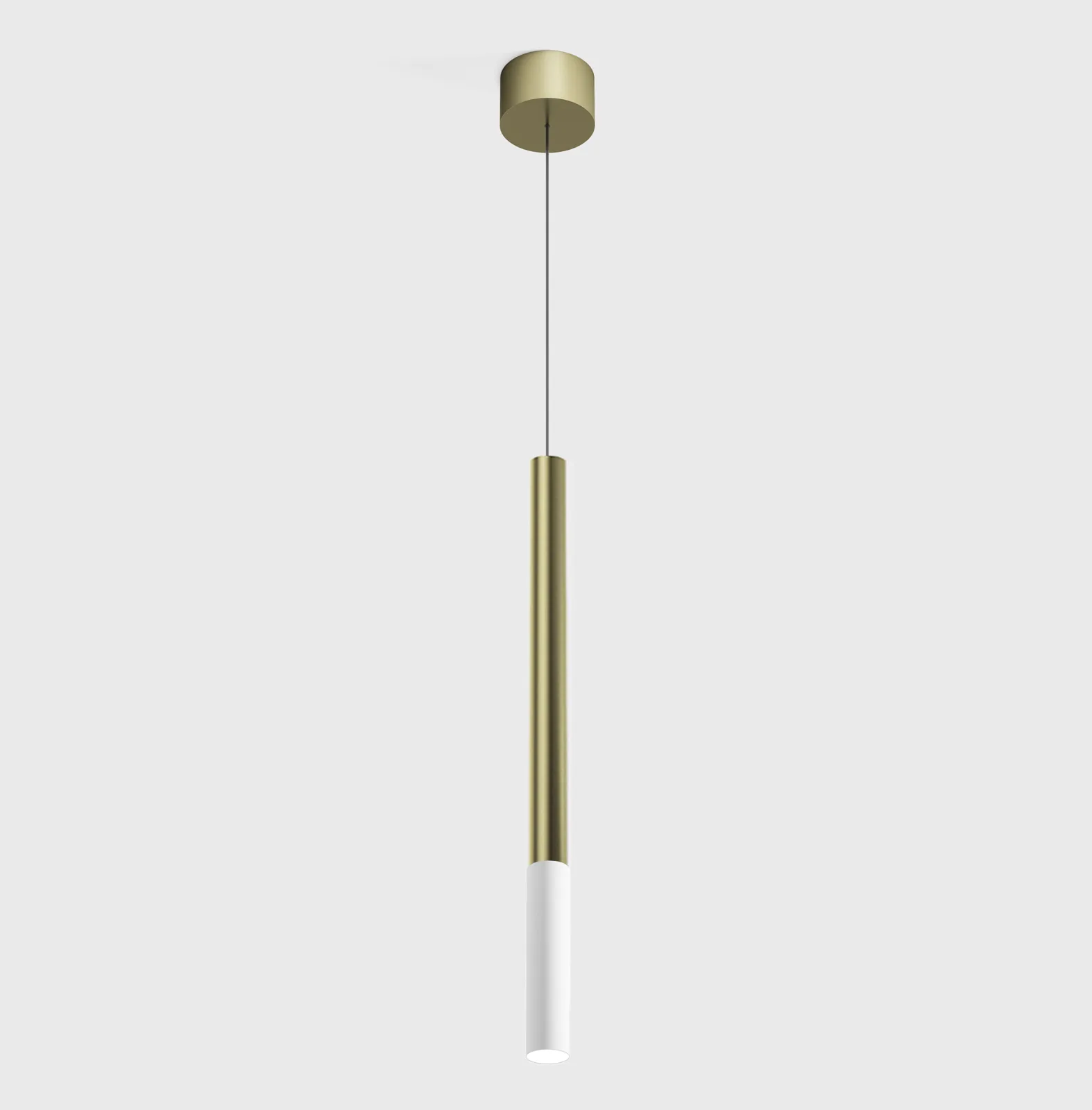 03.0350.7.930.BR_1 Pendant luminaire with surface-mounted base MATCH S P 550, D25mm, H550mm, CREE LED 7W, 415Lm, 3000K, 113°, CRI>90, driver 700mA included, IP20, mat white, brass color - imagine 1