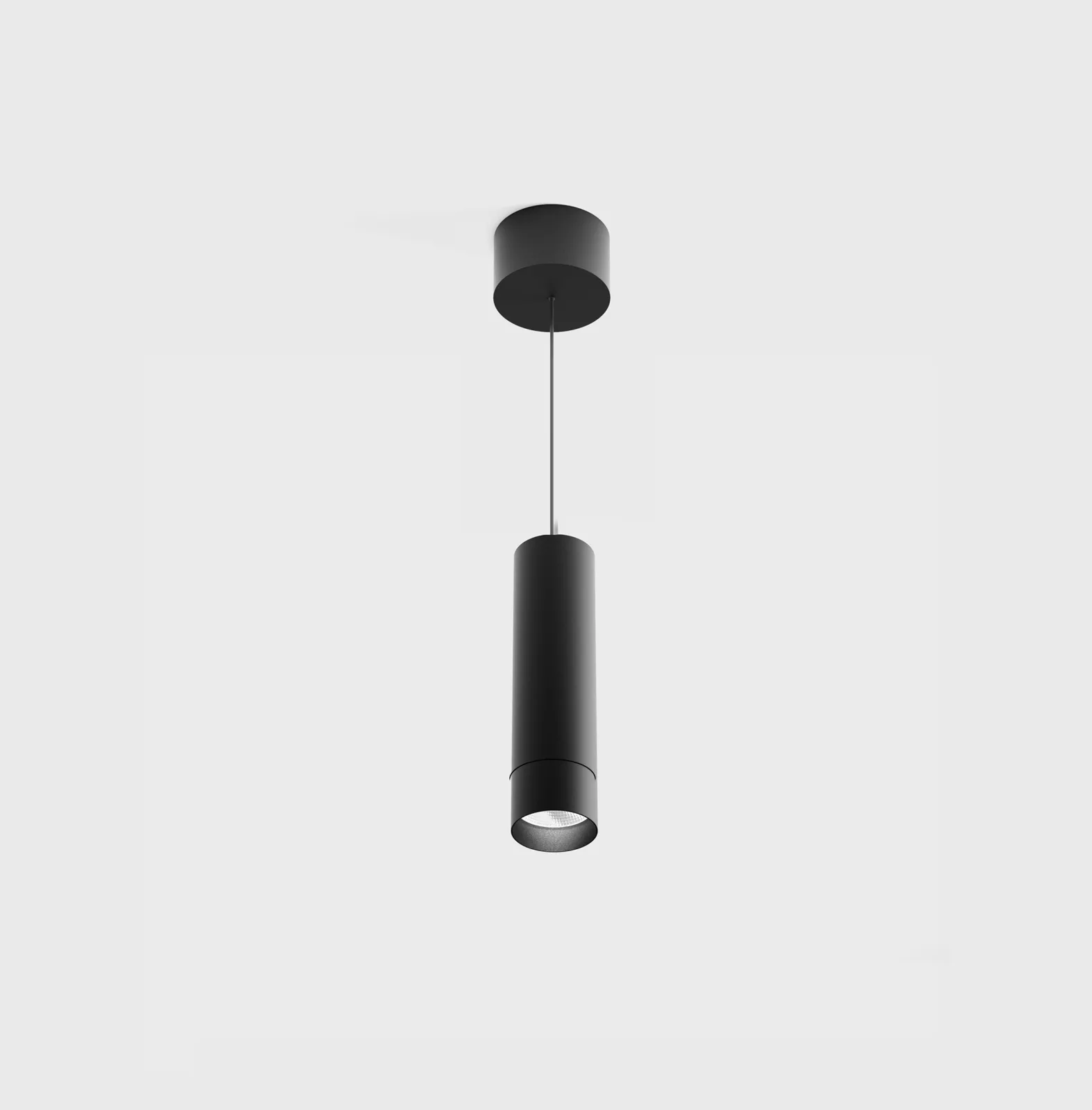 03.0529.13.930.BK_1 Pendant luminaire with surface-mounted base TUB M P 200 ZOOM, D52mm, H200mm, CREE 13W LED, 615-1040lm, 3000K, 15°-50°, CRI>90, driver 350mA included, IP20, black color - imagine 1