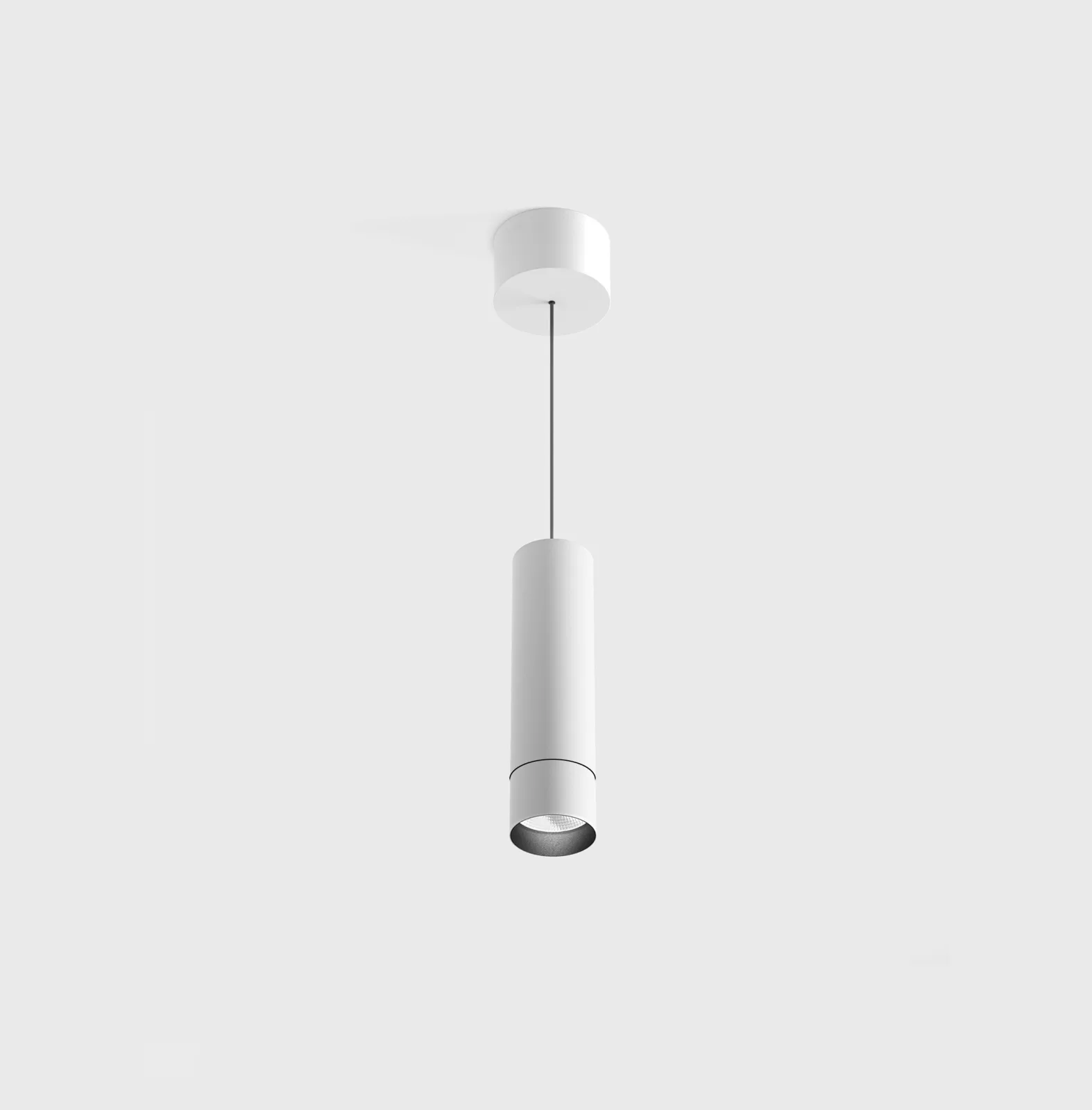 03.0529.13.940.WH_1 Pendant luminaire with surface-mounted base TUB M P 200 ZOOM, D52mm, H200mm, CREE 13W LED, 615-1040lm, 4000K, 15°-50°, CRI>90, driver 350mA included, IP20, white color - imagine 1
