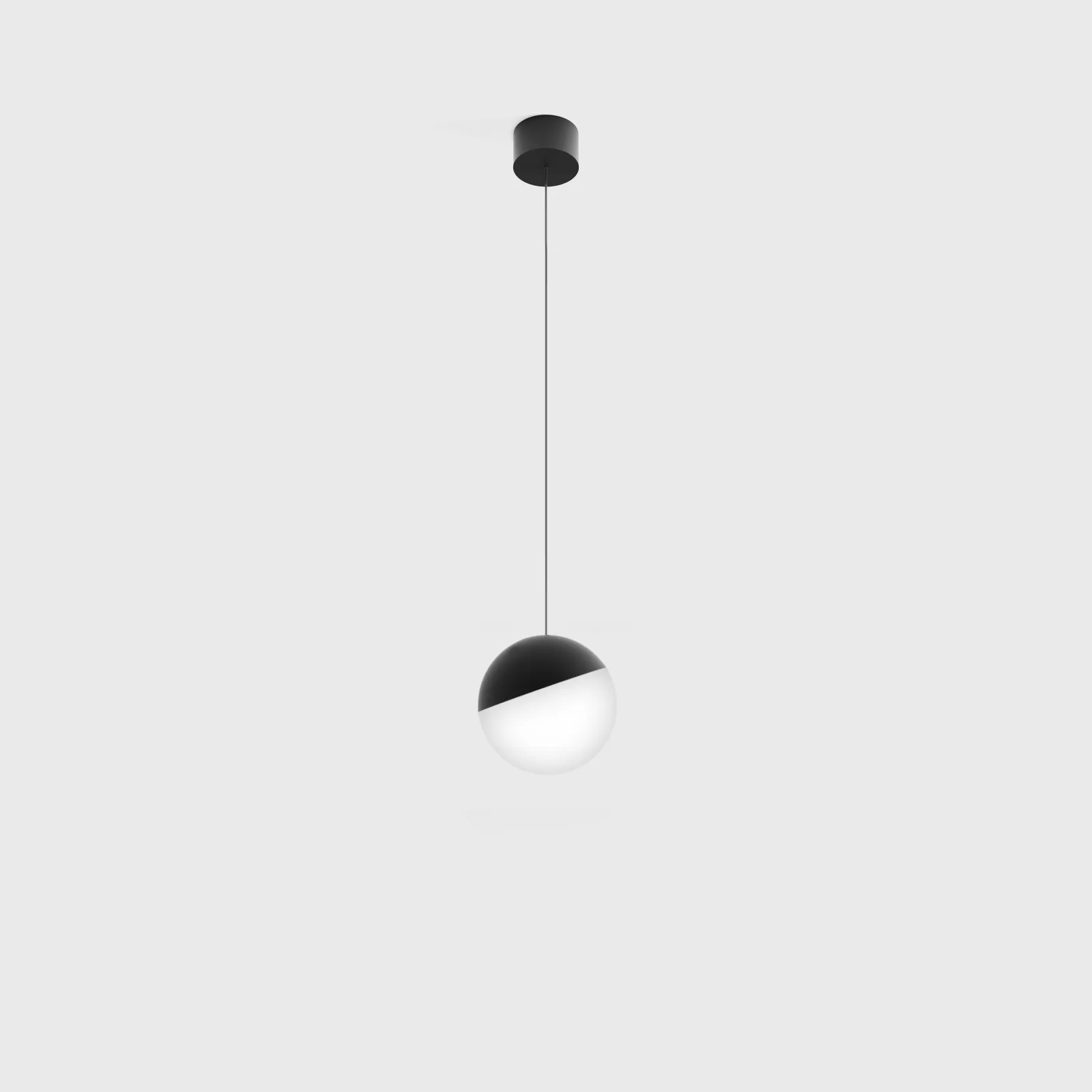 03.1000.7.930.BK_1 Pendant luminaire with surface-mounted base BALL M P, D100mm, H1500mm, CREE LED 7W, 700mA, 590Lm, 3000K, 230°, CRI>90, driver 700mA included, IP20, opal, black color - imagine 1
