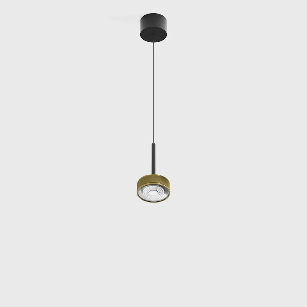 03.7530.7.940.BK_BRG_1 Pendant luminaire with surface-mounted base SOL MINI P, D75mm, H135mm, CREE LED 7W, 610Lm, 4000K, 24°, CRI>90, driver 700mA included, IP20, black/brass color — изображение 1