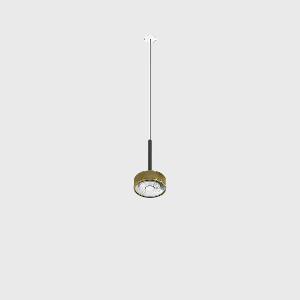 03.7531.7.940.BK_BRG_1 Pendant luminaire with recessed trimless base SOL MINI P NANO, D75mm, H135mm, CREE LED 7W, 610Lm, 4000K, 24°, CRI>90, driver 700mA included, IP20, black/brass color - imagine 1