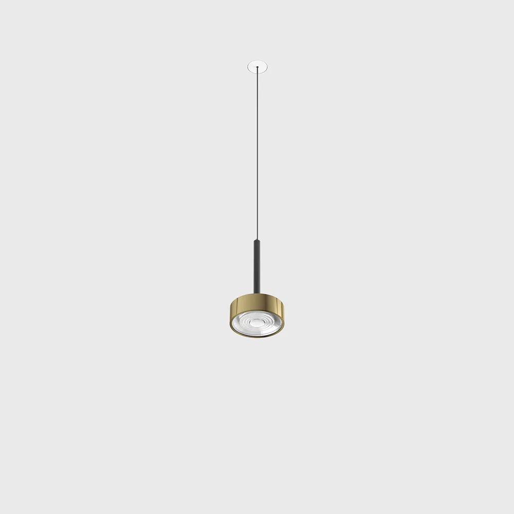 03.7531.7.940.BK_BR_1 Pendant luminaire with recessed trimless base SOL MINI P NANO, D75mm, H135mm, CREE LED 7W, 610Lm, 4000K, 24°, CRI>90, driver 700mA included, IP20, black/brass color - imagine 1