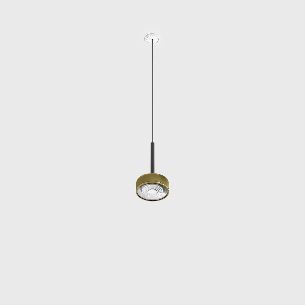 03.7532.7.930.BK_BRG_1 Pendant luminaire with recessed base with frame SOL MINI P NANO, D75mm, H135mm, CREE LED 7W, 610Lm, 3000K, 24°, CRI>90, driver 700mA included, IP20, black/brass color — изображение 1