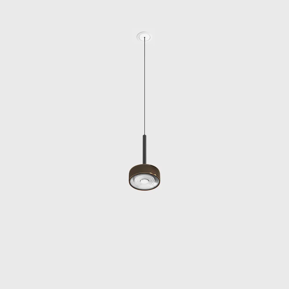 03.7532.7.930.BK_CPG_1 Pendant luminaire with recessed base with frame SOL MINI P NANO, D75mm, H135mm, CREE LED 7W, 610Lm, 3000K, 24°, CRI>90, driver 700mA included, IP20, black/copper color - imagine 1