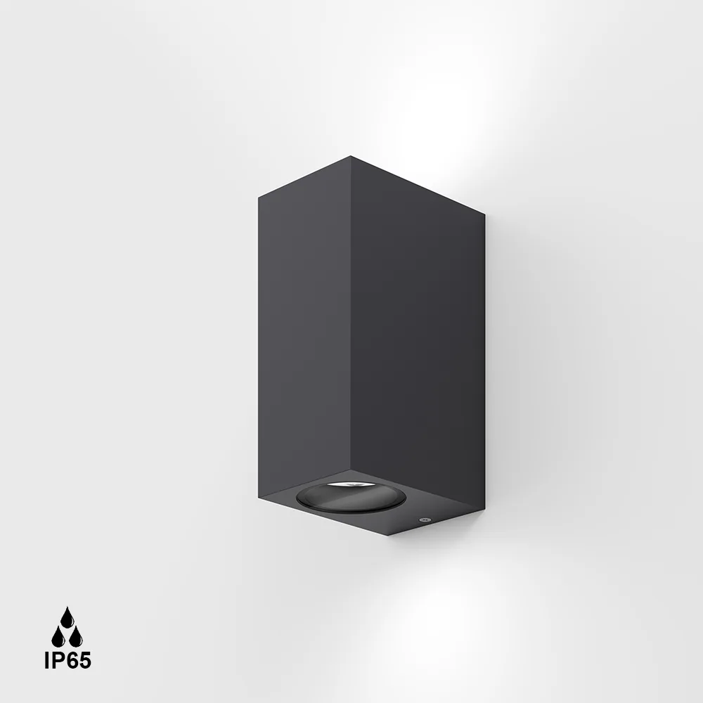 08.2010.14.000.GR_1 Wall surface-mounted GRAPH2, L100mm, W73mm, H158mm, GU10 Max. 2x7W LED (not included), 220-240V, IP65, transparent glass, graphite color - imagine 1