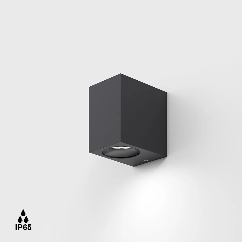 08.2010.7.000.GR_1 Wall surface-mounted GRAPH1, L100mm, W73mm, H100mm, GU10 Max. 7W LED (not included), 220-240V, IP65, transparent glass, graphite color - imagine 1