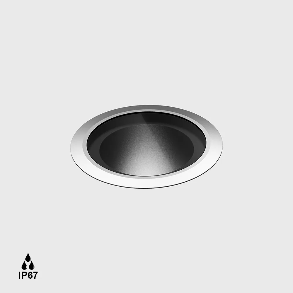 08.4011.8.930.SS_.30_1 In-ground luminaire symmetrical UPP77, D77mm, H102.5mm, LED 7.7W, 3000K, 30°, 750Lm, CRI>90, DC 48V driver not included, IP67, IK09, transparent glass, stainless steel - imagine 1