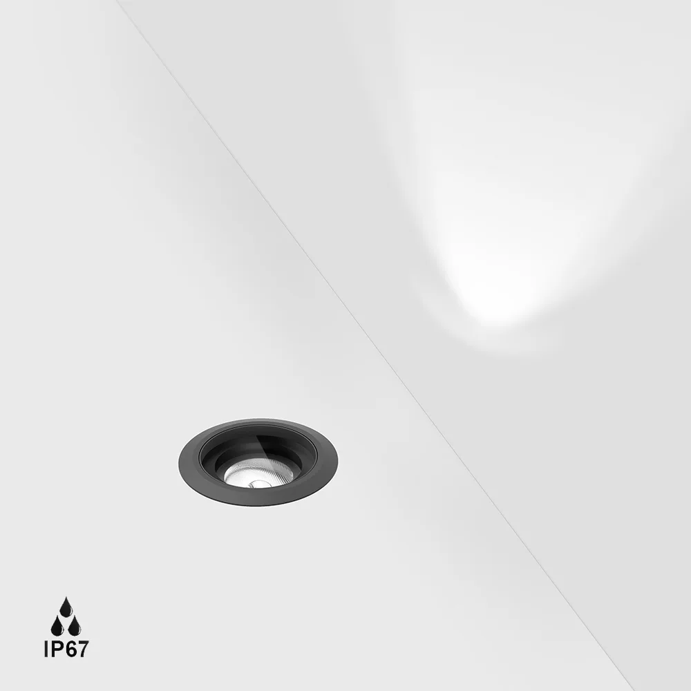 08.4015.4.930.GR_1 In-ground luminaire symmetrical UPP50, D50mm, H43mm, LED 4.2W, 3000K, 30°, 192Lm, CRI>90, 350mA driver not included, IP67, whire 2000mm, transparent glass, graphite color - imagine 1