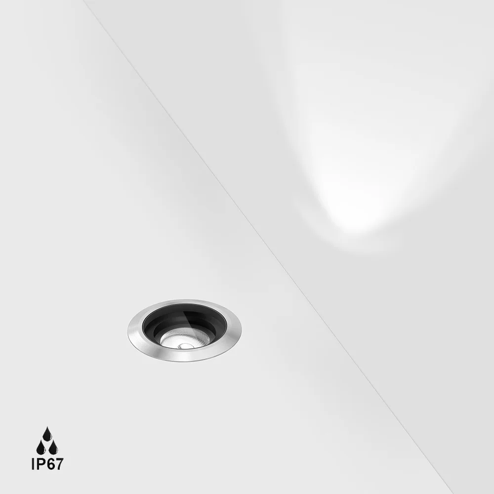 08.4015.4.930.SS_1 In-ground luminaire symmetrical UPP50, D50mm, H43mm, LED 4.2W, 3000K, 30°, 192Lm, CRI>90, 350mA driver not included, IP67, whire 2000mm, transparent glass, stainless steel - imagine 1
