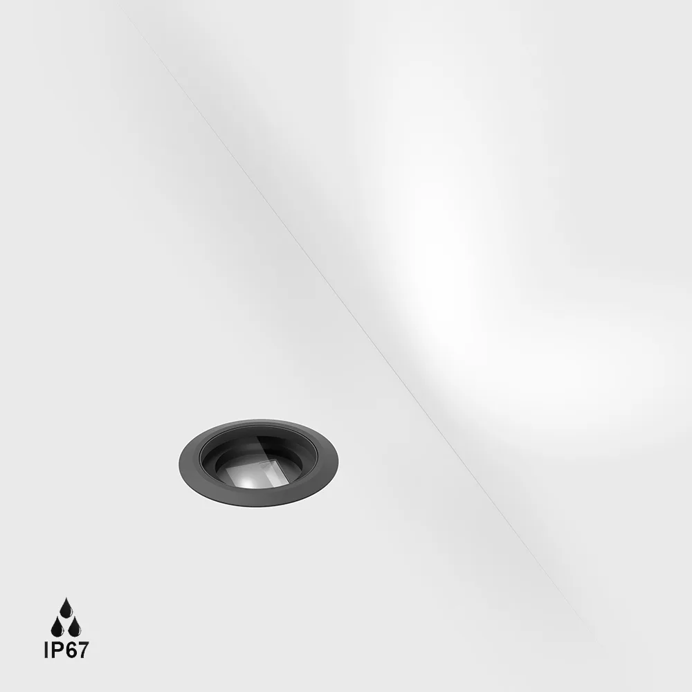 08.4016.4.930.GR_1 In-ground luminaire wall washer UPP50 WW, D50mm, H43mm, LED 4.2W, 3000K, 25°x30°, 192Lm, CRI>90, 350mA driver not included, IP67, whire 2000mm, transparent glass, graphite color - imagine 1