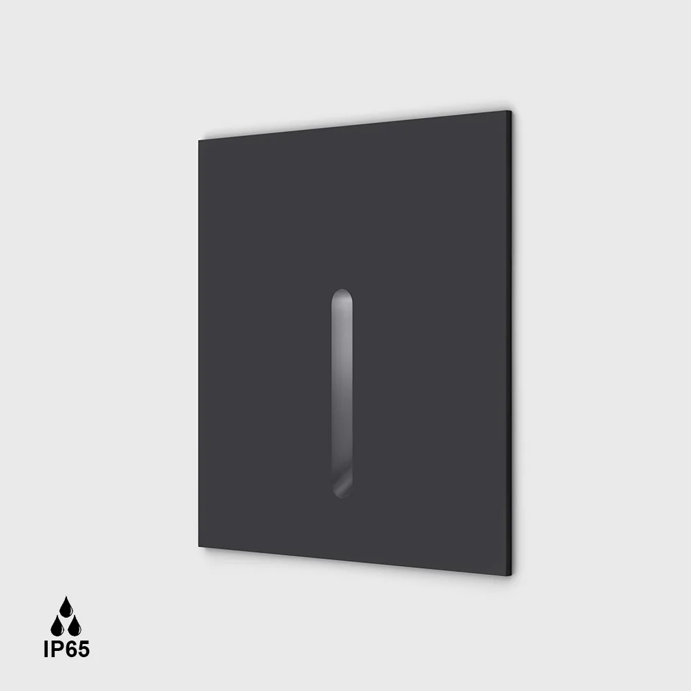 08.5240.S2.927.GR_1 Recessed wall-mounted IN WALL IP, L52mm, H52mm, SP39mm, CREE LED 2.1W, 2700K, 19°x38°, 7Lm, CRI>90, 700mA driver not included, with recessed box, wire 1000mm, IP65, transparent glass, graphite color - imagine 1