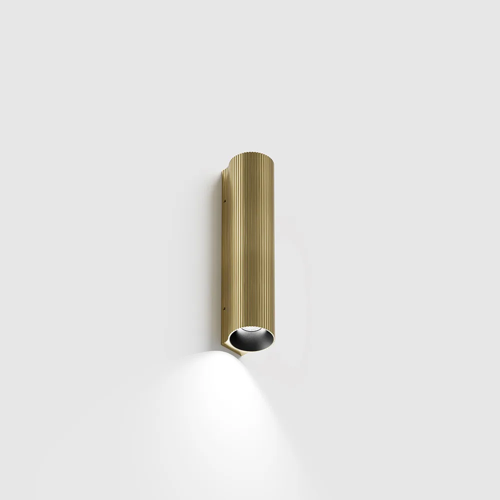 10.0314.3.930.BR_1 Surface-mounted wall luminaire WALL TUB S 150 RIB, down. D32mm, SP36.3mm, H150mm, CREE LED 3W, 3000K, 101Lm, 60°, CRI>90, 220-240V, IP20, brass color - imagine 1