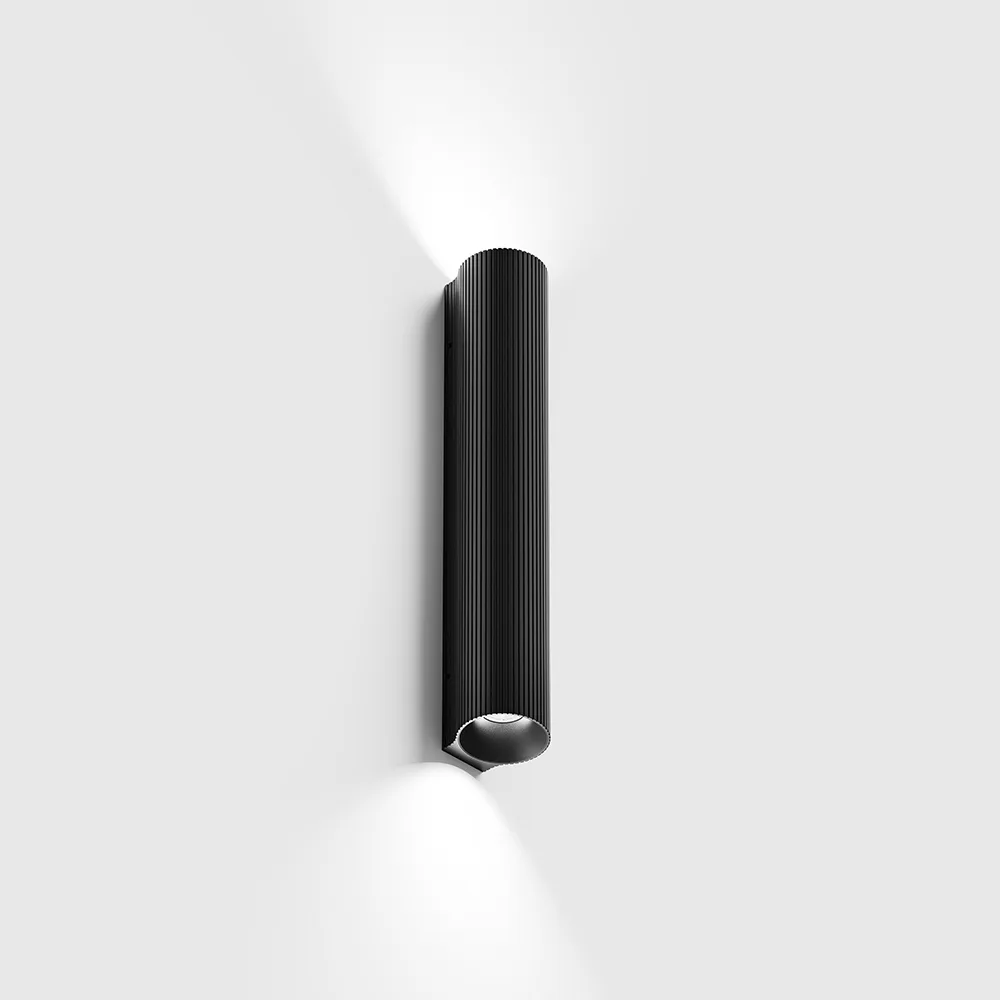 10.0318.6.930.BK_1 Surface-mounted wall luminaire WALL TUB S 200 RIB, up&down. D32mm, SP36.3mm, H200mm, CREE LED 2x3.3W, 3000K, 2x101Lm, 60°, CRI>90, 220-240V, IP20, black color - imagine 1