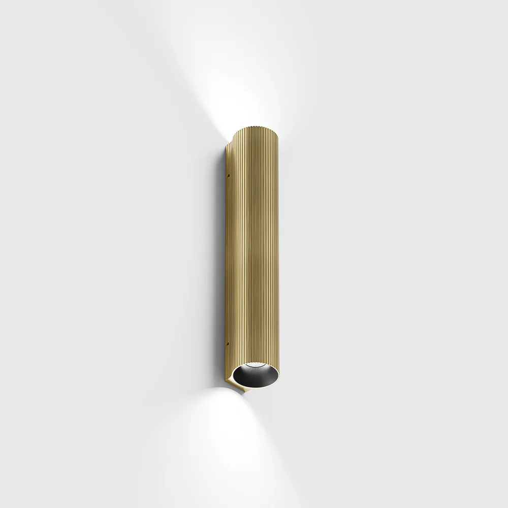 10.0318.6.930.BR_1 Surface-mounted wall luminaire WALL TUB S 200 RIB, up&down. D32mm, SP36.3mm, H200mm, CREE LED 2x3.3W, 3000K, 2x101Lm, 60°, CRI>90, 220-240V, IP20, brass color - imagine 1