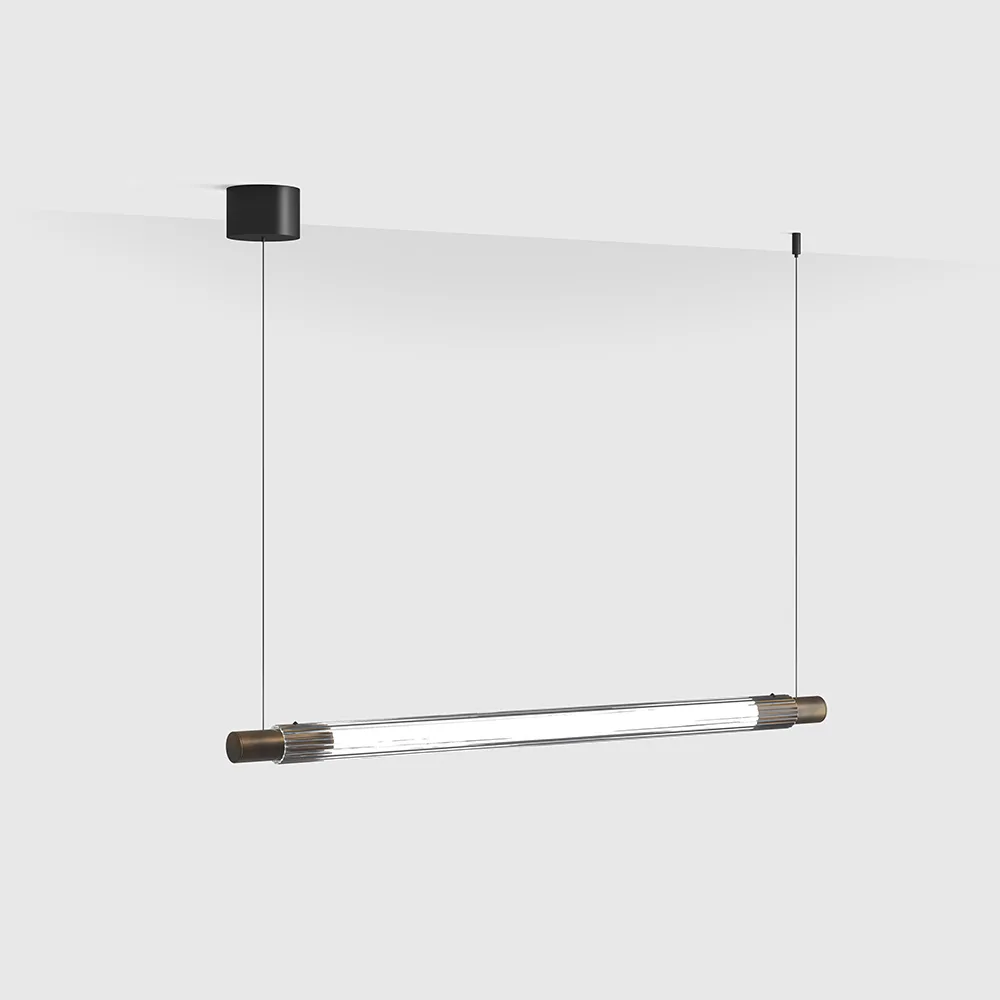 10.0408.10.930.OBR_1 Suspended luminaire with surface-mounted base CRYSTAL VETRO, L800mm, D40mm, 10W LED, 476Lm, 3000K, driver 24V not included, CRI>90, IP20, transparent glass, oxide brass color - imagine 1