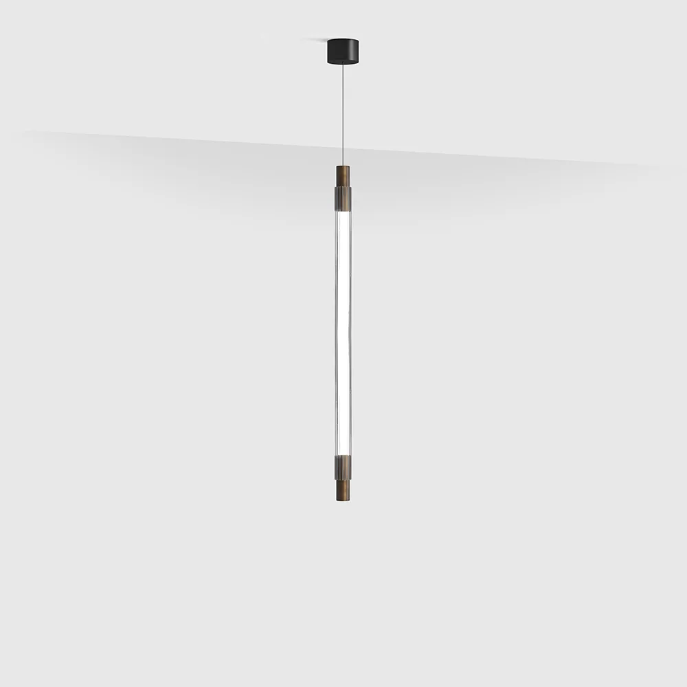 10.0409.10.930.OBR_1 Suspended luminaire with surface-mounted base CRYSTAL VETRO, L800mm, D40mm, 10W LED, 476Lm, 3000K, driver 24V not included, CRI>90, IP20, transparent glass, oxide brass color - imagine 1