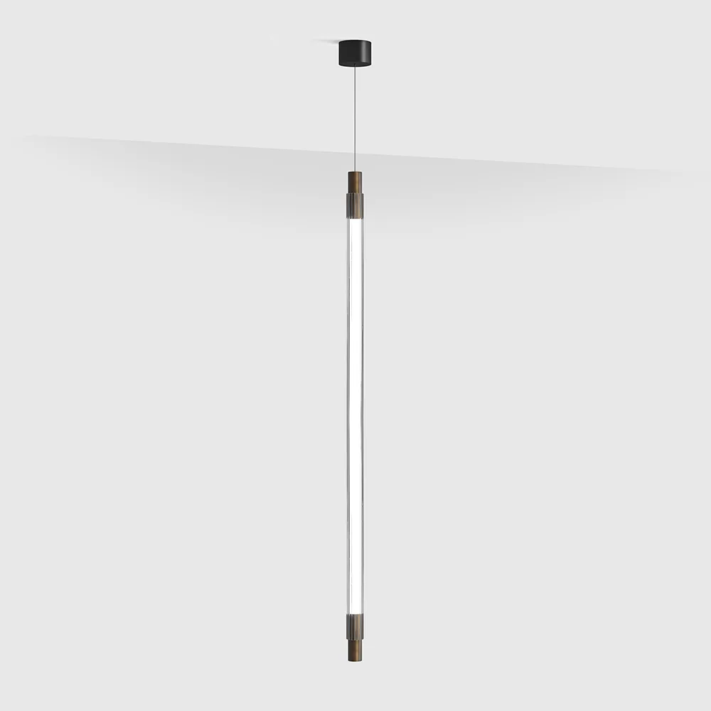 10.0412.15.930.OBR_1 Suspended luminaire with surface-mounted base CRYSTAL VETRO, L1130mm, D40mm, 15W LED, 680Lm, 3000K, driver 24V not included, CRI>90, IP20, transparent glass, oxide brass color - imagine 1