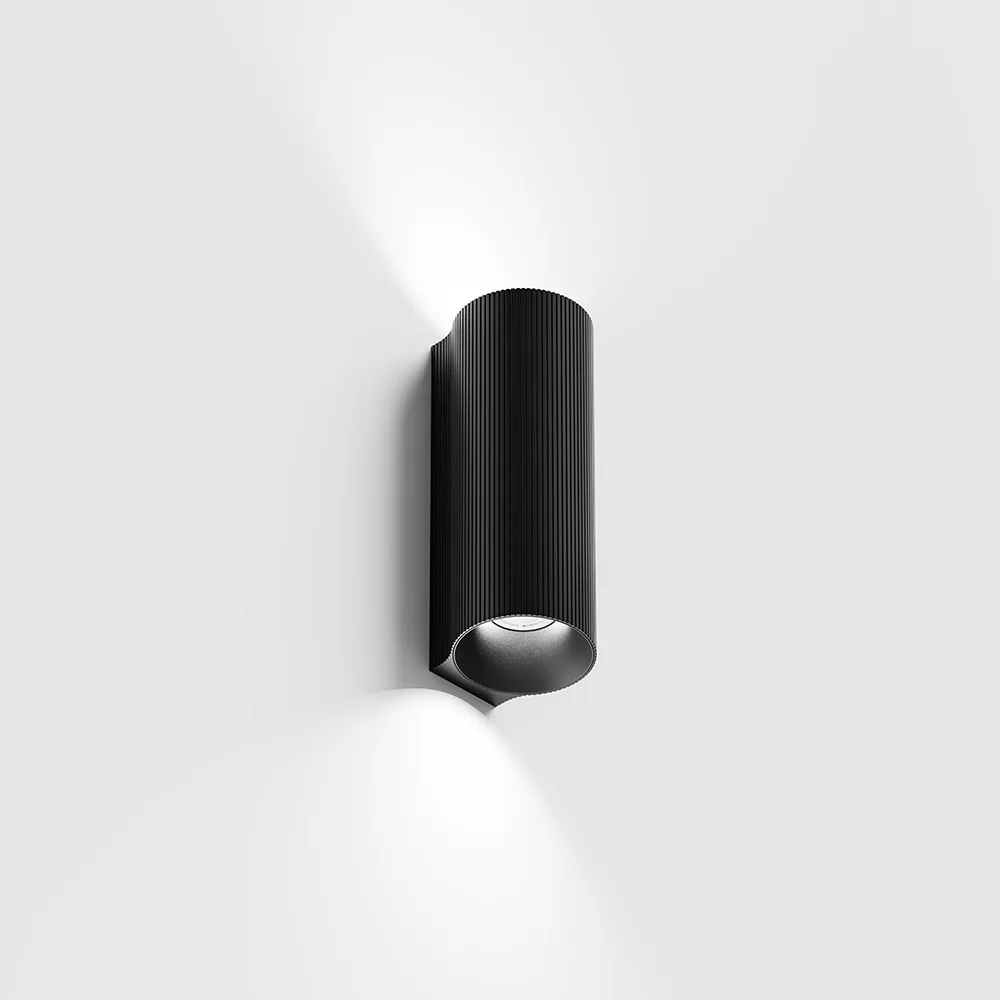 10.0513.9.930.BK_1 Surface-mounted wall luminaire WALL TUB M 140 RIB, up&down. D50mm, SP55mm, H140mm, CREE LED 2x4.5W, 3000K, 2x151Lm, 60°, CRI>90, 220-240V, IP20, black color - imagine 1