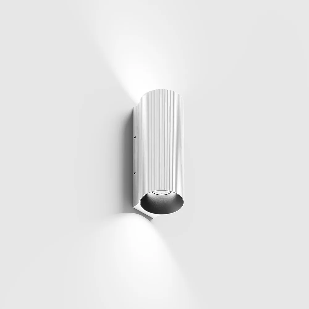 10.0513.9.930.WH_1 Surface-mounted wall luminaire WALL TUB M 140 RIB, up&down. D50mm, SP55mm, H140mm, CREE LED 2x4.5W, 3000K, 2x151Lm, 60°, CRI>90, 220-240V, IP20, white color - imagine 1