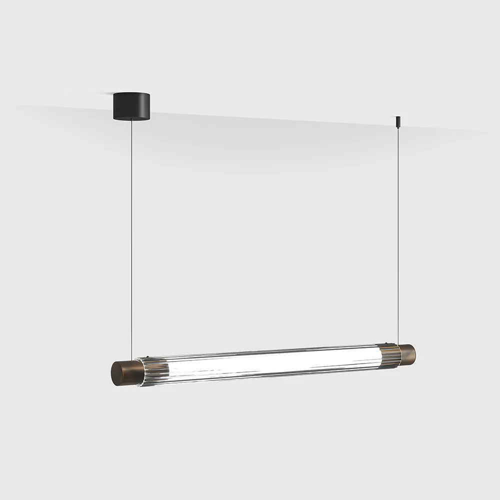 10.0608.10.930.OBR_1 Suspended luminaire with surface-mounted base CRYSTAL VETRO, L800mm, D60mm, 10W LED, 476Lm, 3000K, driver 24V not included, CRI>90, IP20, transparent glass, oxide brass color - imagine 1