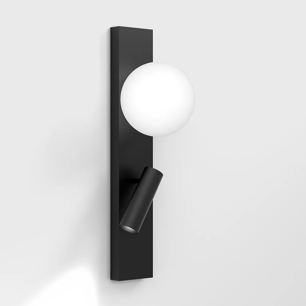 10.0634.5.930.BK_1 Adjustable surface-mounted wall luminaire SFERA WALL M, L100mm, SP116mm, H344mm, Bridgelux LED 4W (243Lm) 360°+ Luminus 1.5W LED (119Lm) 20°, 3000K, CRI>90, 220-240V, IP20, driver (only 3-year warranty) can be toch and dimming, opal, black base - imagine 1