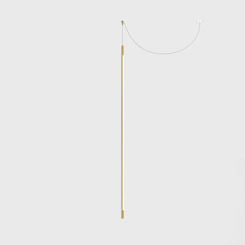 10.1511.10.930.BR_1 Pendant luminaire with recessed trimless base STRAW SUSP, L1183mm, D15mm, Bridgelux LED 10W, 700Lm, 3000K, 250°, CRI>90, driver 48V not included, IP20, opal, brass color - imagine 1