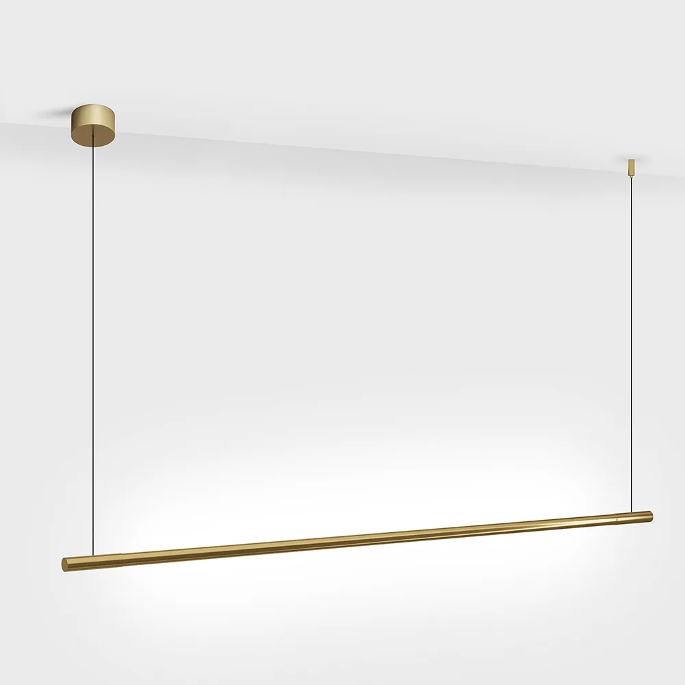 10.1811.8.930.BR_1 Suspended luminaire with surface-mounted base SLIMLINE, L1031mm, D18mm, Bridgelux LED 8W, 640Lm, 3000K, driver 48V not included, 250°, CRI>90, IP20, opal, brass color - imagine 1