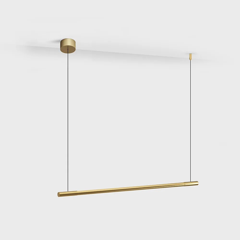 10.1870.5.930.BR_1 Suspended luminaire with surface-mounted base SLIMLINE, L700mm, D18mm, Bridgelux LED 5W, 400Lm, 3000K, driver 48V not included, 250°, CRI>90, IP20, opal, brass color - imagine 1