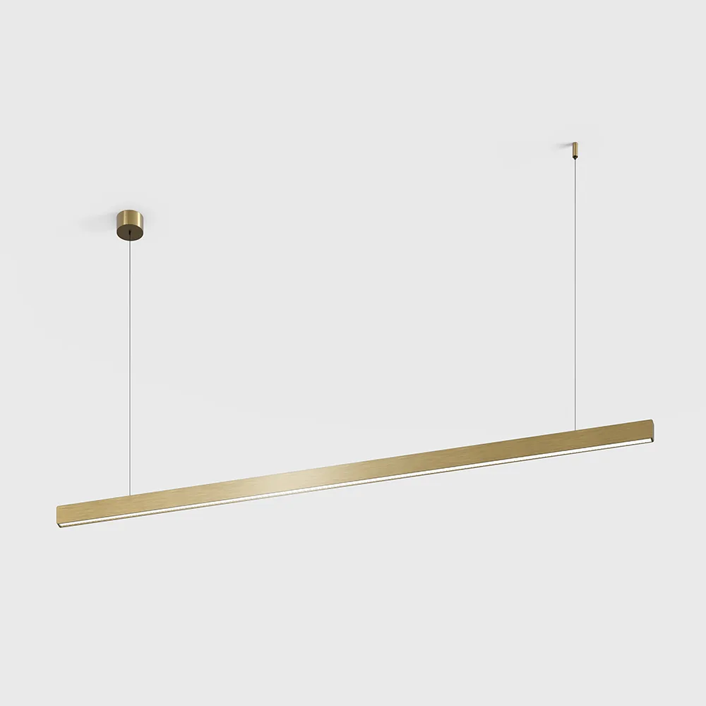 10.3525.25.930.BR_1 Suspended luminaire with surface-mounted base PRISMA LINE, L1185mm, H35mm, W15mm, LED 25W, 3000K, 2530Lm, 40°, CRI>90, driver 48V not included, IP20, brass color — изображение 1