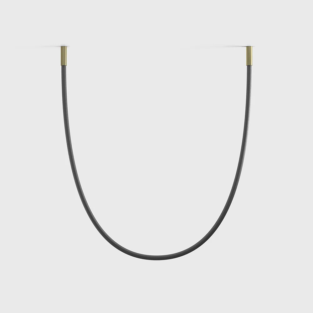 25B.3210.40.940.BR_1 Suspended luminaire with surface-mounted base SNAKE, D32mm, H90mm, L2500mm, LED 40W, 4000К, CRI>90, 2000Lm, IP44, driver 60W 24V included, surface base: brass color, mesh: black color - imagine 1